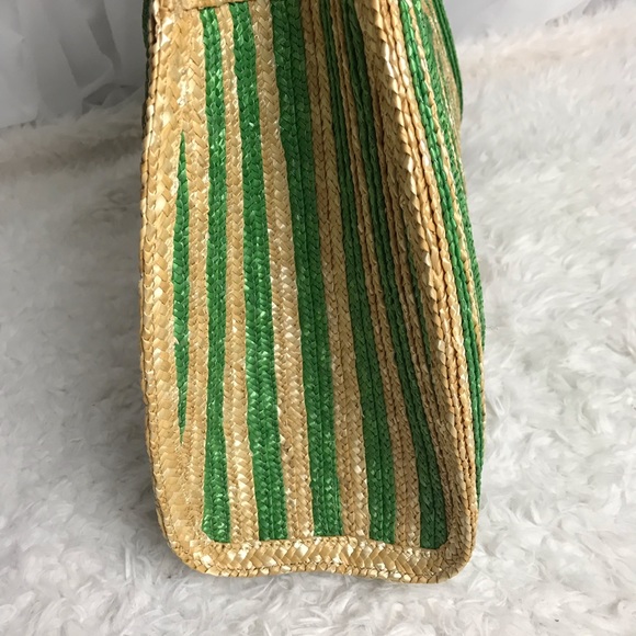 Kate Spade Lawn Party Reign Large Straw Half Moon Tote Green Beach Pool Vacation - Picture 4 of 8